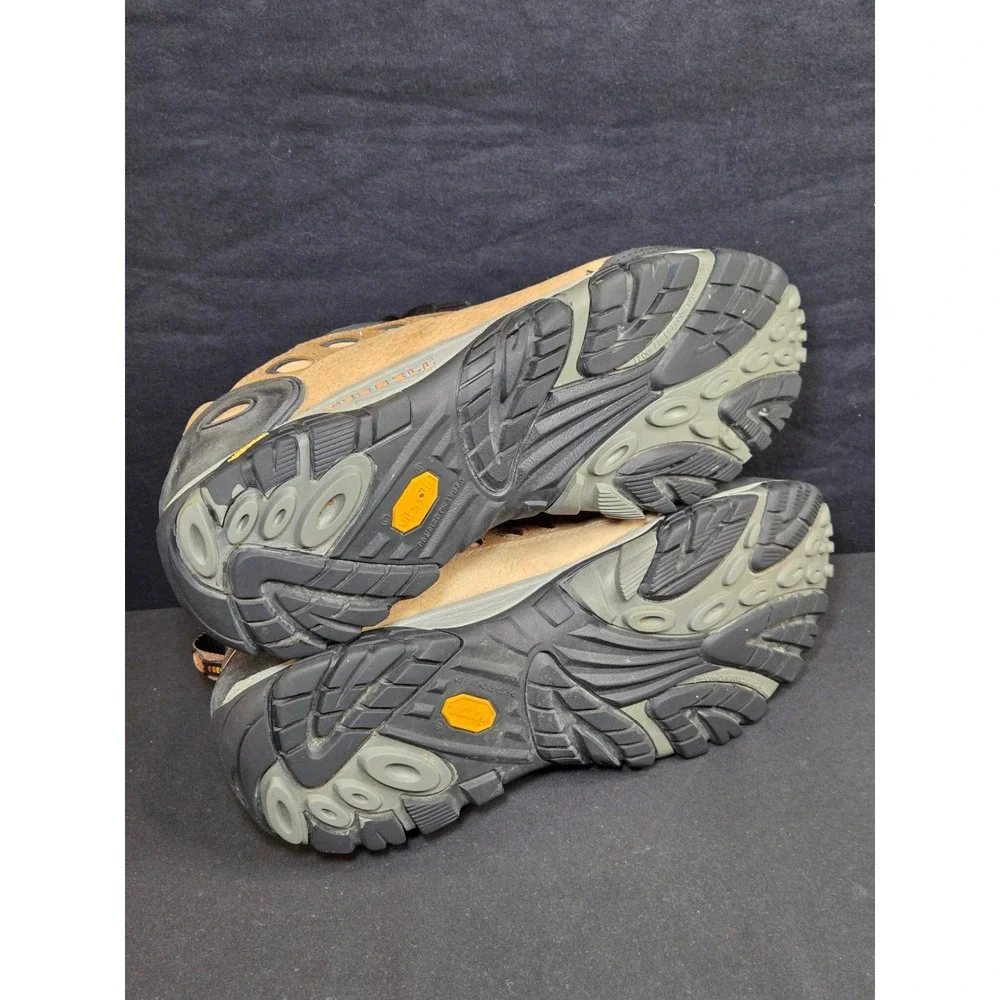 Merrell‎ Pulse II Smoke Hiking Shoes Mens 12 Tan Leather Vibram Low Top J80373